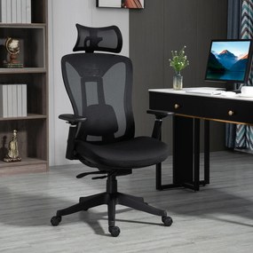 Cadeira de Escritório de Malha Reclinável com Apoio para a Cabeça Ajustável e Suporte Lombar 70x66x120-128 cm Preto