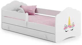 Cama infantil Wave branca 140x70 com gaveta - unicórnio - colchão e estrado incluído