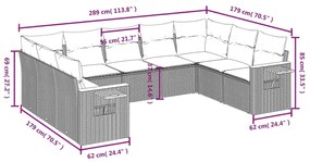 9 pcs conjunto de sofás p/ jardim com almofadões vime PE bege