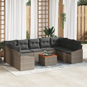 vidaXL Conjunto de Sofás de Jardim com Almofadas Cinza Rattan Poliéster Acácia