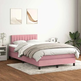 vidaXL Cama box spring c/ colchão e LED 120x220 cm veludo rosa