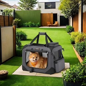 Caixa dobrável para cães, caixa de transporte, bolsa para cães 50 x 35 x 35 cm cinzento