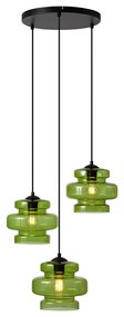 Candeeiro suspenso retro preto com vidro verde 3 luzes - Denise Retro