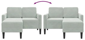 Sofá 2 lugares com Chaise em L 125 cm veludo cinzento-claro