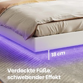 Cama de casal 140 x 200 cm (COLCHÃO NÃO INCLUIDO) com luzes led e com efeito suspenso Branca