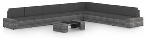 9 pcs conjunto lounge de jardim c/ almofadões vime PE cinzento