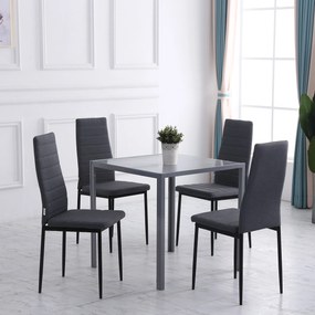 Conjunto de 4 cadeiras de sala de jantar e de cozinha com encosto alto (MESA NÃO INCLUIDA), pés de metal e tecido de linho, 41 x 50 x 97 cm, cinzento