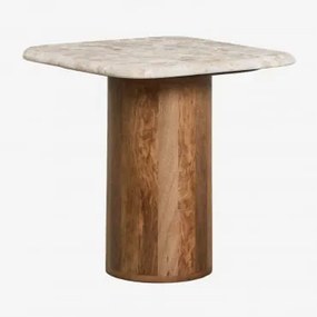 Mesa Lateral Quadrada 40x40 Cm Em Mármore E Madeira De Manga Merieines ↑40 Cm - Sklum