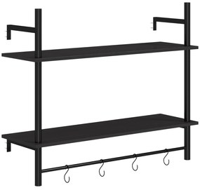 HOMCOM Estante de Parede de 2 Níveis Estante Suspensa com 4 Ganchos 2 Prateleiras e Estrutura de Metal 80x24x65 cm Preto | Aosom Portugal