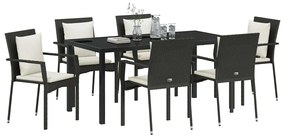 Conjunto de Jantar de Jardim 7 pcs Preto 160 x 80 x 73 cm