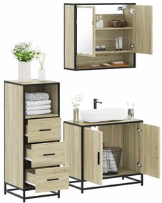 vidaXL 3 pcs conj. móveis casa banho derivados madeira carvalho sonoma