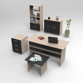 Conjunto de Mobiliário de Escritório VO14 – Carvalho Preto – Mesa de E