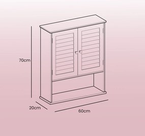 Armário de casa de banhode parede com prateleira ajustável 20 x 60 x 70 cm Branco