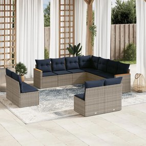 vidaXL 11 pcs conjunto sofás de jardim c/ almofadões vime PE cinzento