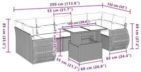 8 pcs conjunto sofás de jardim com almofadões vime PE preto