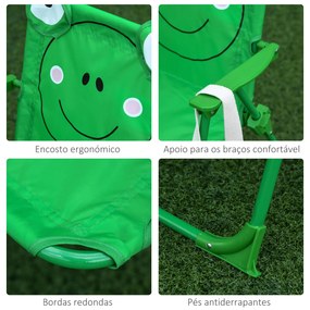 Outsunny Conjunto de Mesa e Cadeira de Jardim Conjunto de Picnic Dobrável para Crianças Conjunto de Mesa com Chapéu de Sol com Altura Ajustável 100-125cm Desenho de Sapo Verde