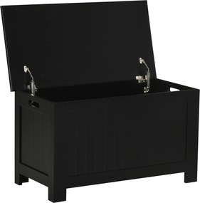 HOMCOM Baú de Armazenamento de Madeira Baú de Arrumação com Dobradiça de Segurança Carga Máxima 20 kg 81x40x46 cm Preto | Aosom Portugal