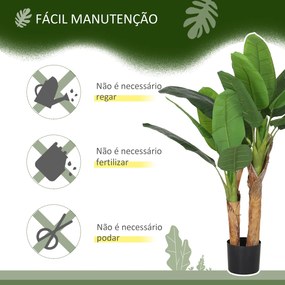 Planta Artificial Ø17x120 cm Bananeira Atificial com Vaso e 15 Folhas Planta Artificial Decorativa para Interior Verde