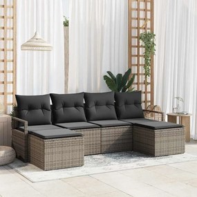 Conjunto Sofá Jardim vidaXL Almofadas Cinzento Rattan Poliéster