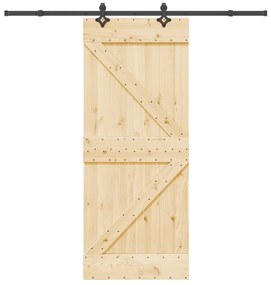 Porta de correr com ferragens 85x210 cm madeira de pinho maciça
