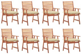 Cadeiras de jantar p/ jardim 8 pcs c/ almofadões acácia maciça