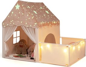 Casa de Jogos Infantil 2 em 1, 169 x 120 x 136 cm, Luzes Estreladas, Bege