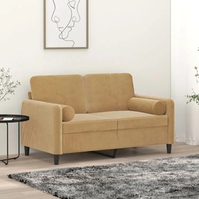 Sofá 2 lugares c/ almofadas decorativas 120 cm veludo castanho