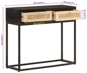 Mesa consola 90x30x76 cm mangueira maciça e ferro preto