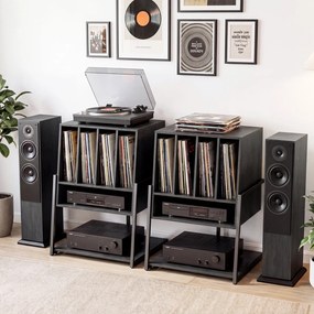 Móvel para gira-discos: estante para discos de vinil com pés ajustáveis 54 x 57 x 76,5 cm, em madeira preta, para a sala Preto