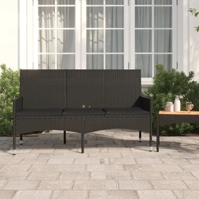 319494 vidaXL Banco de jardim de 3 lugares com almofadões vime PE preto