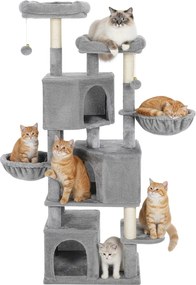 Arranhador de escalada para gatos, 55 x 40 x 164 cm e 3 cavidades cinzento
