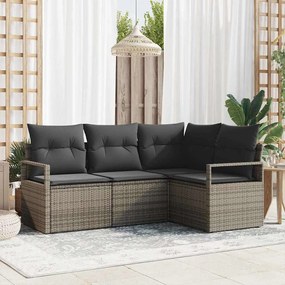 Conjunto de Sofá de Jardim vidaXL com Almofadas Cinza Rattan PE