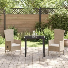 Cadeiras Externas com Almofadas 3 pcs Bege Branco Creme