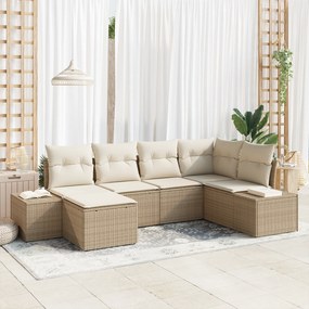 vidaXL Conjunto de Sofá de Jardim 6 Peças com Almofadas Bege Vime Poliéster