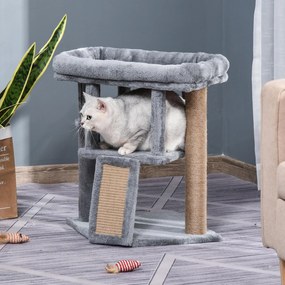 PawHut Árvore Arranhador para Gatos Pequenos Altura 57 cm Arranhador para Gatos com Poste de Juta Rampa Caverna e Bola Suspensa 40x40x57 cm Cinza