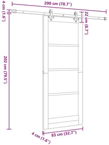Conjunto de Porta de Correr vidaXL com Hardware Branco 83x202 cm Madei
