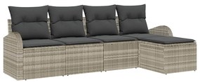 Conjunto de Sofá de Jardim de 5 Peças com Almofadas Cinza Claro Polyra
