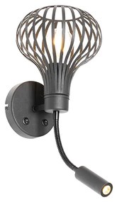 LED Candeeiro de parede moderno preto com candeeiro de leitura 2 luzes - Saffira Brescia Moderno
