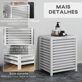 Cesto de Roupa Suja de Bambu Capacidade 55L com Bolsa Amovível Forma Retangular 50x36x60 cm Branco