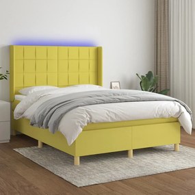 vidaXL Cama box spring c/ colchão e LED 140x190 cm tecido verde