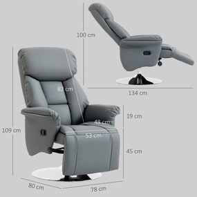 Poltrona de relaxamento reclinável e giratória com apoio para os pés ajustável, até 120 kg, para sala de estar, quarto, cinema em casa, cinzenta