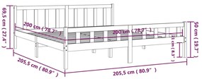 Estrutura de cama 200x200 cm madeira maciça cinzento
