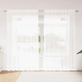 vidaXL Cortina de Renda com cortinas Branco 245 x 200 cm Poliéster