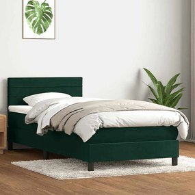 vidaXL Cama com molas/colchão 100x220 cm veludo verde-escuro