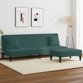 vidaXL 2 pcs conjunto de sofás com almofadas veludo verde-escuro