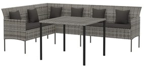 2 pcs conjunto de jantar p/ jardim c/ almofadões vime PE cinza