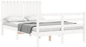 Estrutura de cama de casal c/ cabeceira madeira maciça branco
