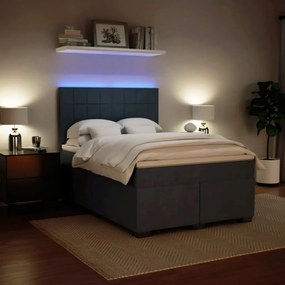 Cama com molas/colchão 140x200 cm veludo cinzento-escuro