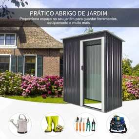 Abrigo de Jardim Exterior 1,5 m² 163x89x182 cm Abrigo Metálico para Ferramentas com Porta de Correr e Teto Inclinado Preto