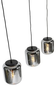 Candeeiro suspenso design preto vidro fumê 3-luzes - BLISS Design